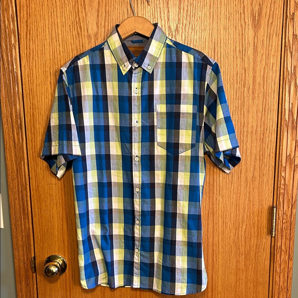 Clearwater Outfitters men’s‎ small Blue and Green Plaid Shirt cotton